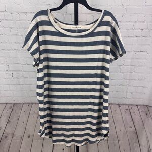 Natural Life Blue White Striped Ribbed Short Sleeve Tunic Top Size S/M